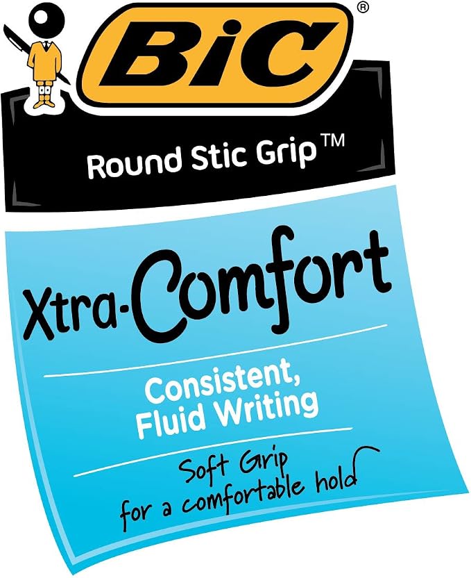 BIC Round Stic Grip Xtra Comfort Blue Ballpoint Pens, Medium Point, Excellent - Image 3