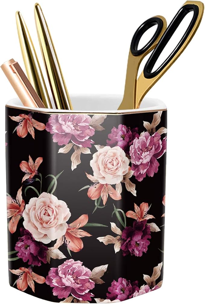 Pen Holder, Pencil Holder for Desk Floral Pattern Pencil Cup for Girls Kids by WAVEYU