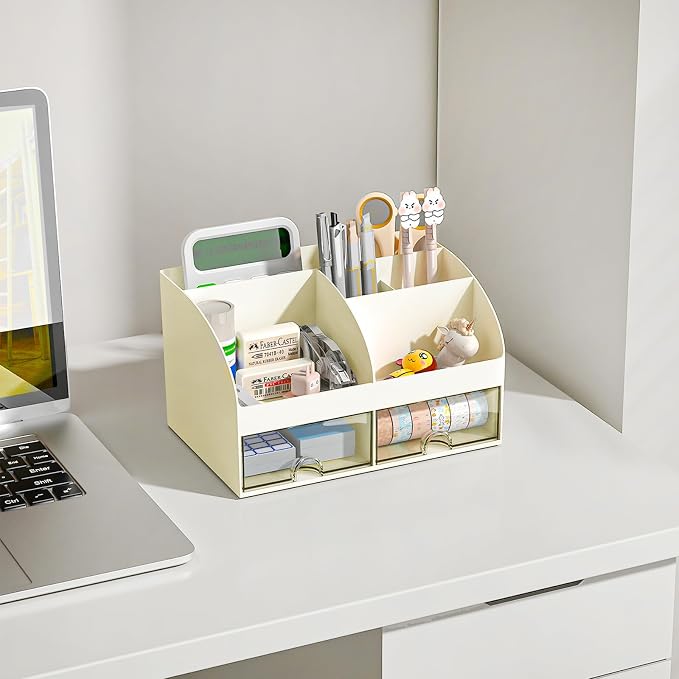COMFYROOM Desk Organizer with 6 Compartments and 2 Drawers, Plastic Makeup - Image 2