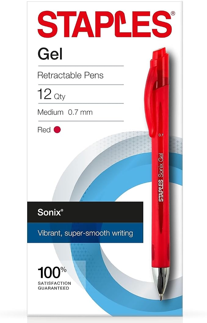STAPLES Retractable Gel Pens, Medium Point 0.7mm, 12 Pack – Sonix by Staples