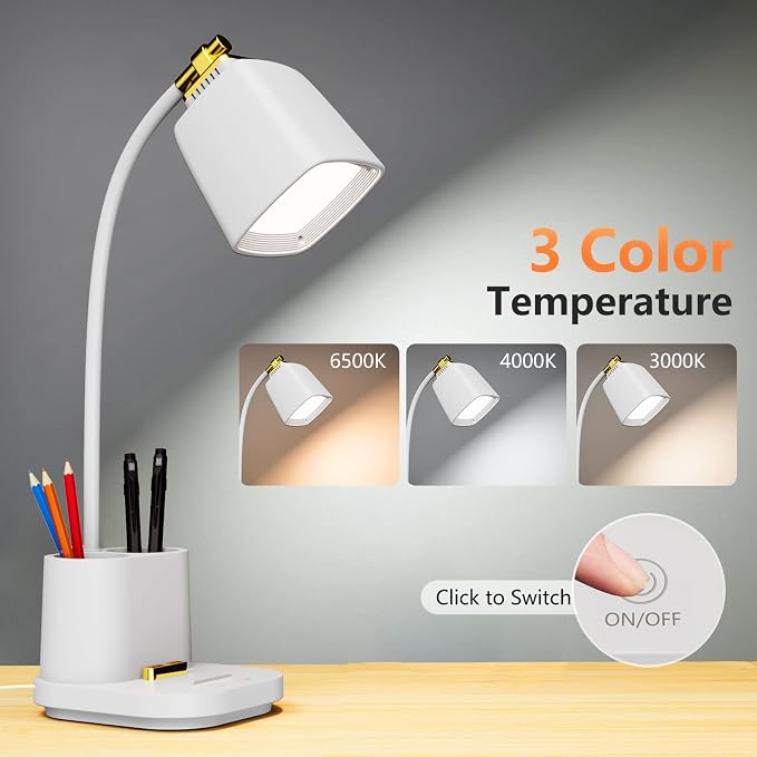 LED Desk Lamp with USB Charging Port Touch Control 3 Color Modes, Stepless - Image 2