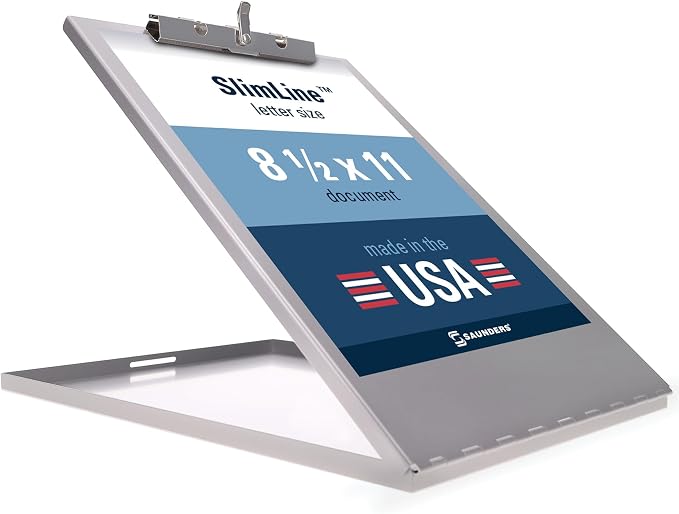 Saunders Silver Slim Metal Storage Clipboard, 8.5x11 Letter Size. Shatterproof by Saunders