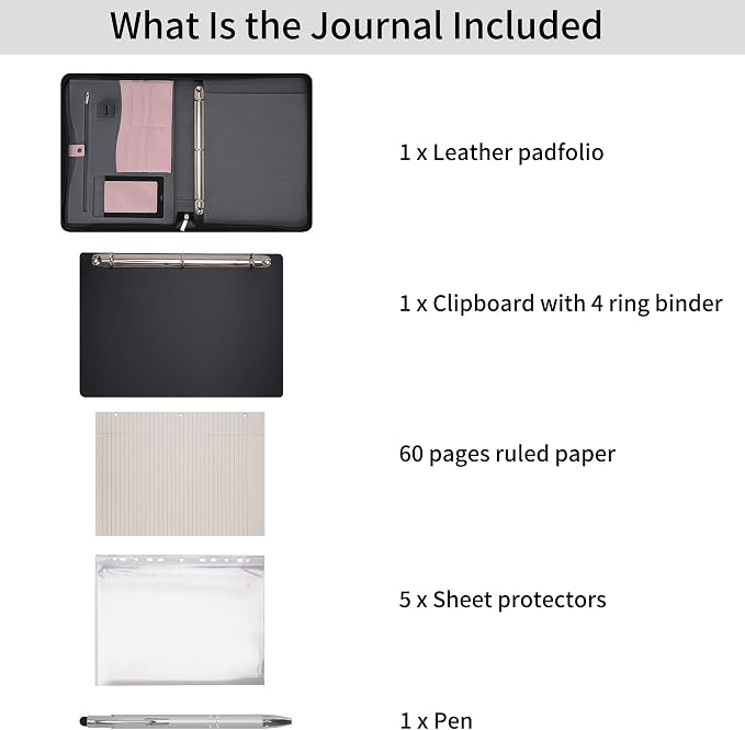 Wonderpool Travel Zippered Portfolio 3 Ring Binder A4 Padfolio Document Case - Image 4