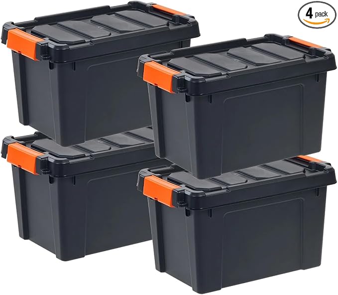 5 Gal Storage Bin 4-Pack, Stackable Plastic Tote by Unknown