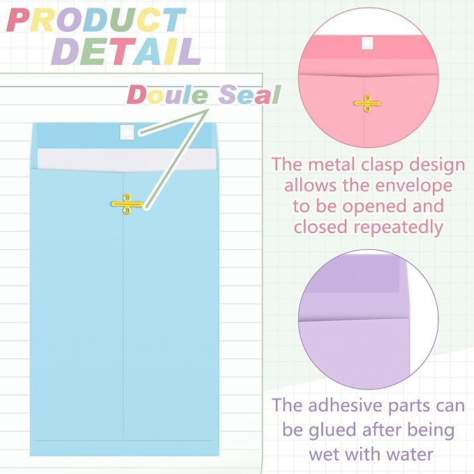 Geyee 100 Pcs Clasp Manilla Envelopes 6 x 9 Inch Gummed Colored Envelopes - Image 3