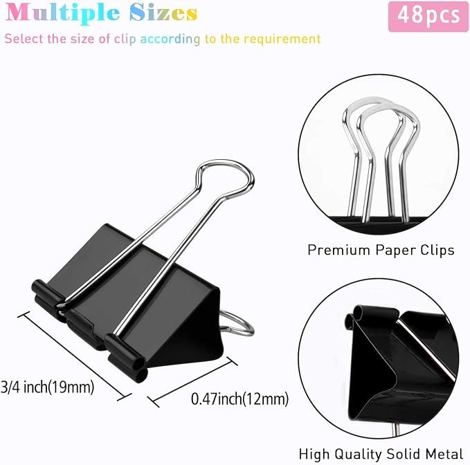 Small Binder Clips, 48 Pack, 3/4 Inch, Standard 19mm, Capacity 0.31 Inch - Image 2