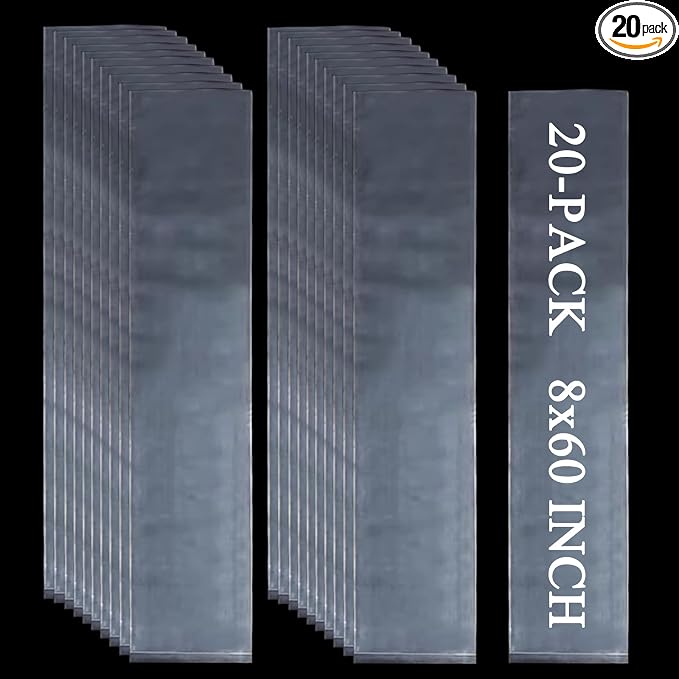 20PCS 8" x 60" Extra Long Clear Plastic Sleeves by Leyhooney