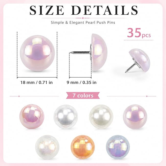 36 PCS Pearlescent Cute Push Pins, Colorful Decorative Push Pins Thumbtacks | - Image 2