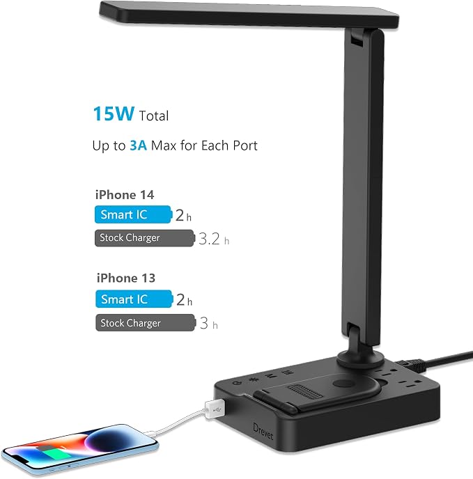 Drevet LED Desk Lamp with Wireless Charger, Desk Table Light with USB Charging - Image 3
