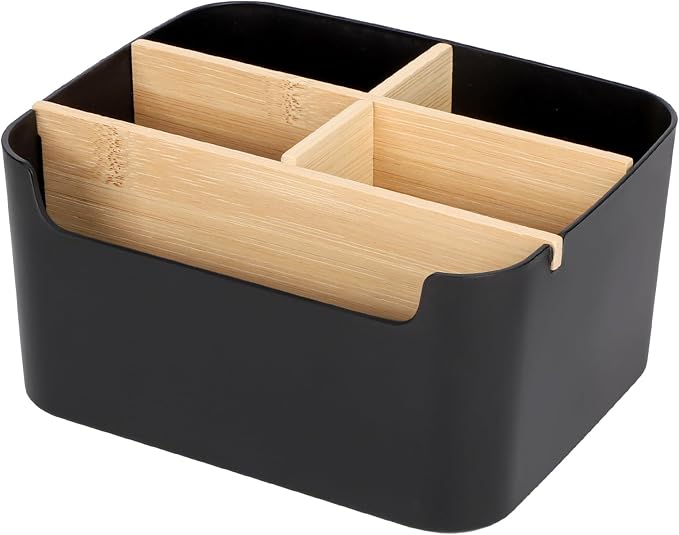 Segarty Black Desktop Organizer, Detachable Bamboo Remote Control Holder by Segarty