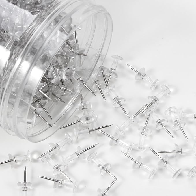 Push Pins 600 Count, Standard Clear Thumb Tacks Steel Point and Clear Plastic - Image 2