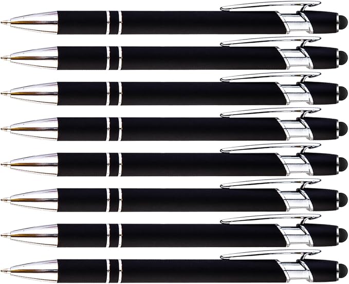 PASISIBICK 8 Pack Black Ballpoint Pens 2-in-1 Stylus Retractable Metal Stylus by PASISIBICK