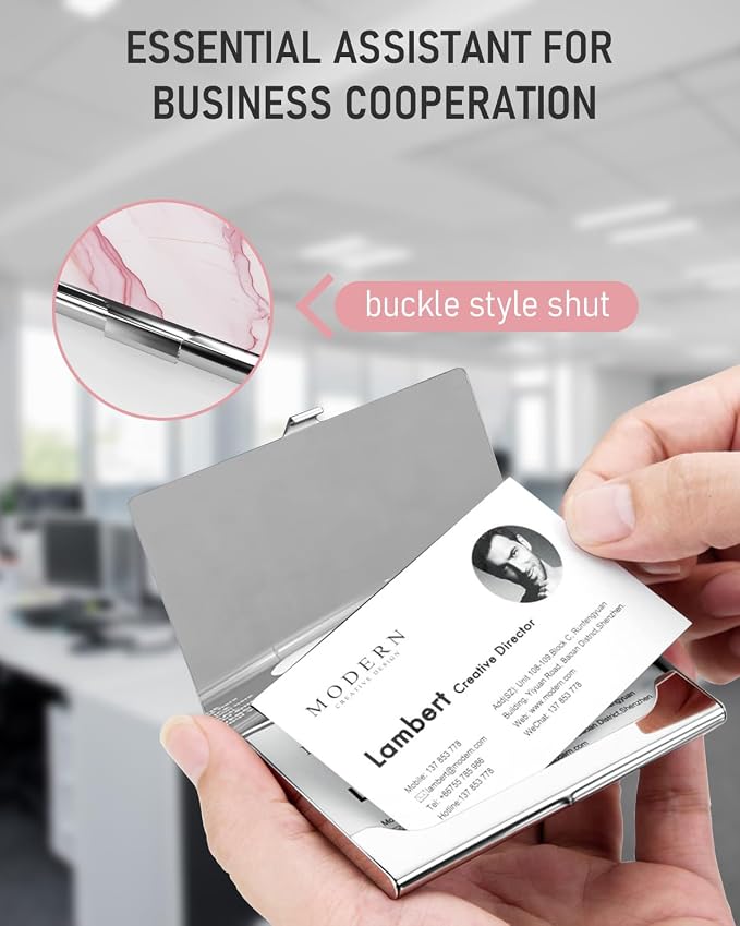 Business Card Metal Slim Organizer, Professional Stainless Steel Square Pocket - Image 5