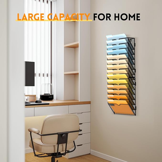 SUPEASY 14 Tier Wall File Organizer, Hanging Wall Mounted Mail Organizer - Image 2