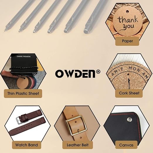 OWDEN Professional 6Pcs. Leather Hollow Punch Set. Size: 1.0-5.0mm - Image 6