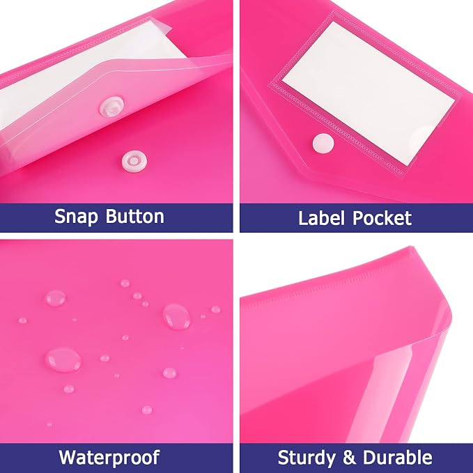 6 Pack Clear Document Folders Plastic Envelopes, A4 Size, - Image 4