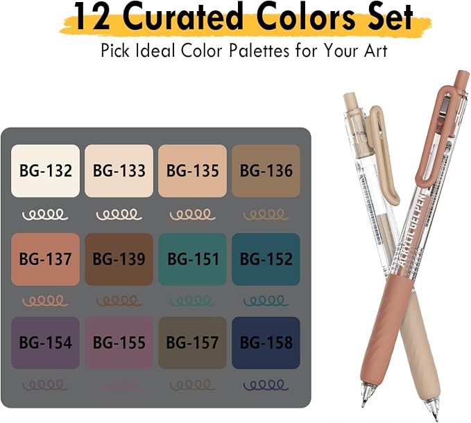 XIAPN Acrylic Gel Pens, 12 Maillard & Variegated Black Colors | 0.7mm Tip - Image 2