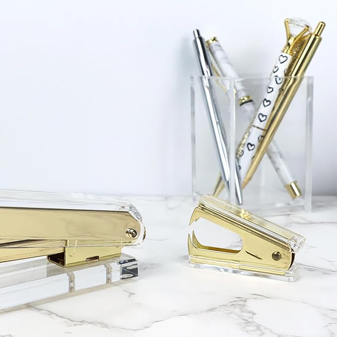 NatSumeBasics Clear Acrylic Staple Remover 2pcs Cute Gold Staple Stapler - Image 7