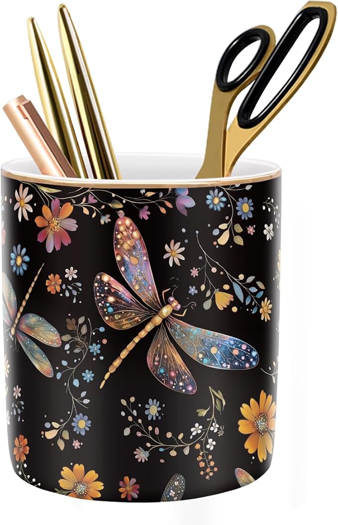 Pen Holder, Pencil Cup for Desk, Cute Makeup Brush Holder, Durable Ceramic by WAVEYU