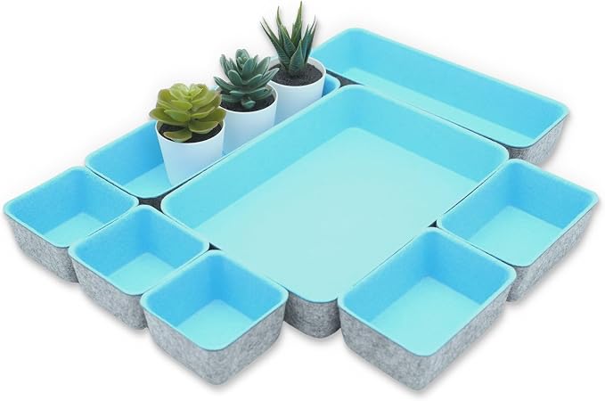 Welaxy 8pc Desk Drawer Organizer Tray Baby Blue Office Storage Bins Shallow - Image 2