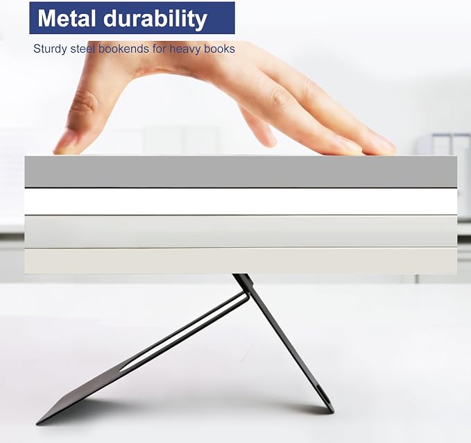 Book Ends for Shelves, 4 Pack Metal Bookends, Compact Book Stopper for Small - Image 5