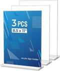 3 Pack Acrylic Sign Holder 8.5 x 11 Inches, Vertical Flyer Display, Table Paper by Dooiclear
