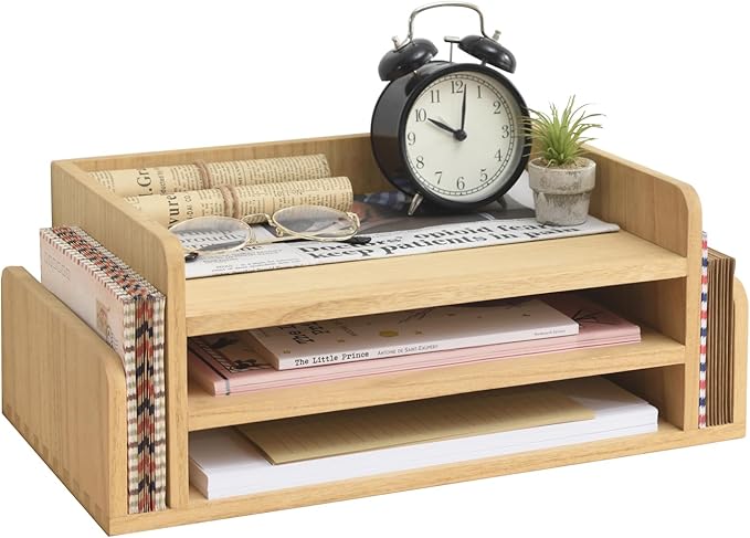 KIRIGEN Wood Desk Organizer 5 Trays, 3-Tier Desktop Document Letter Tray by KIRIGEN