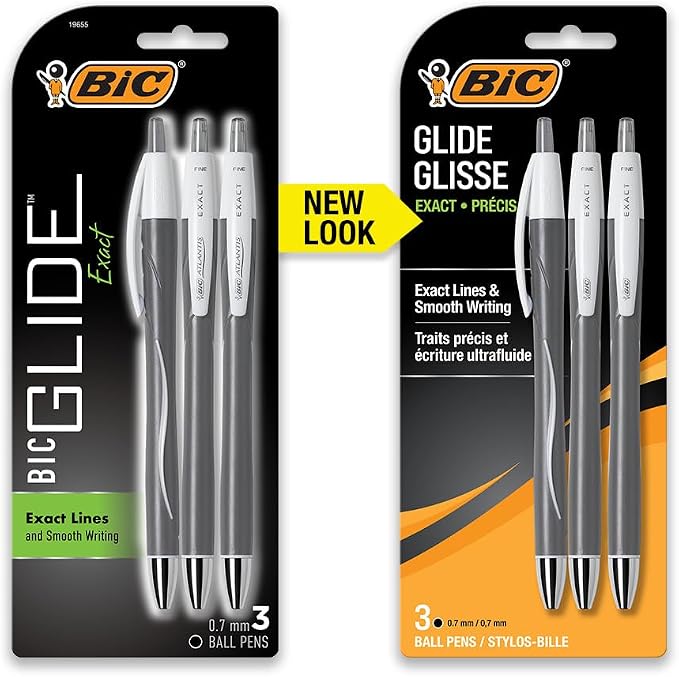 BIC Glide Exact Black Retractable Ballpoint Pens, Fine Point, 3-Count Pack - Image 2