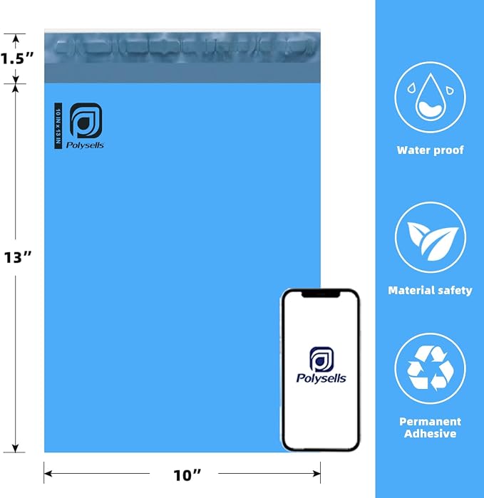 POLYSELLS 100 pcs 10x13 Inches Blue Poly Mailers Shipping Envelopes, Strong - Image 2