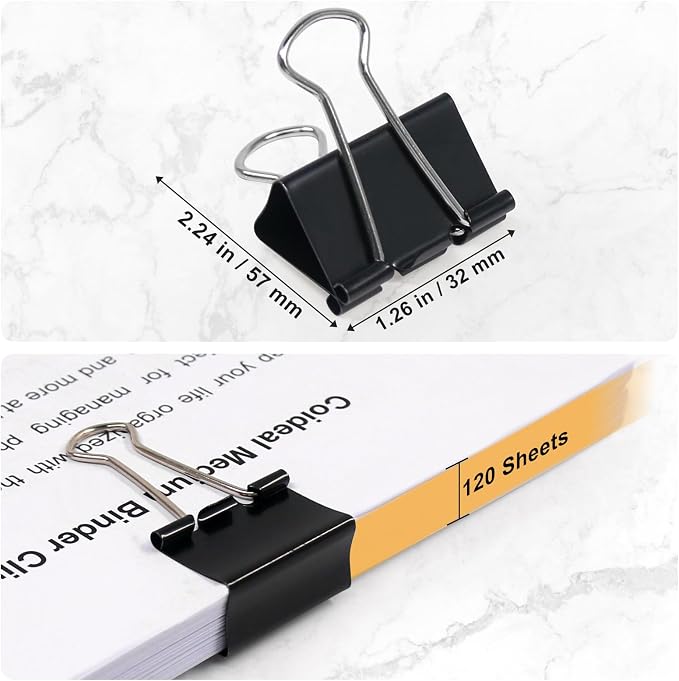 Coideal Black Binder Clips Medium, 1.25 Inch Black Metal Paper Clips 24 Pcs - Image 7