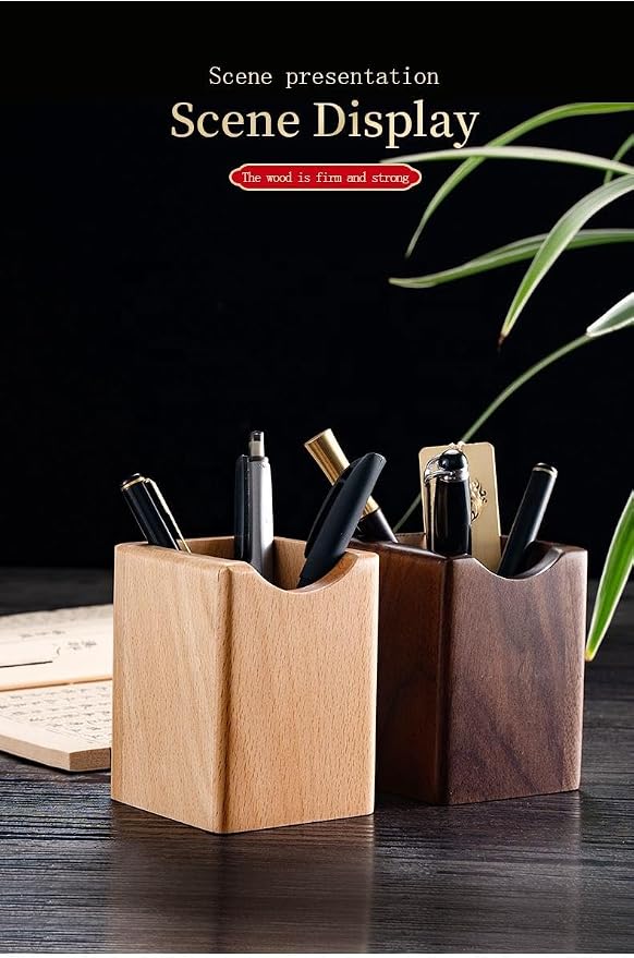 Wooden Pen Holder for Desk, 2 Pack Natural Wood Pencil Cup Holder – Office Desk - Image 7