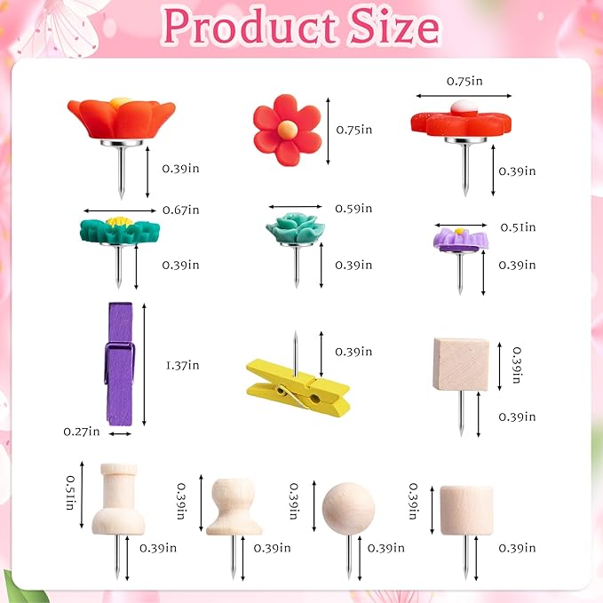 78 Pieces Cute Push Pins for Bulletin Board, Flower Decorative Push Pins | - Image 2