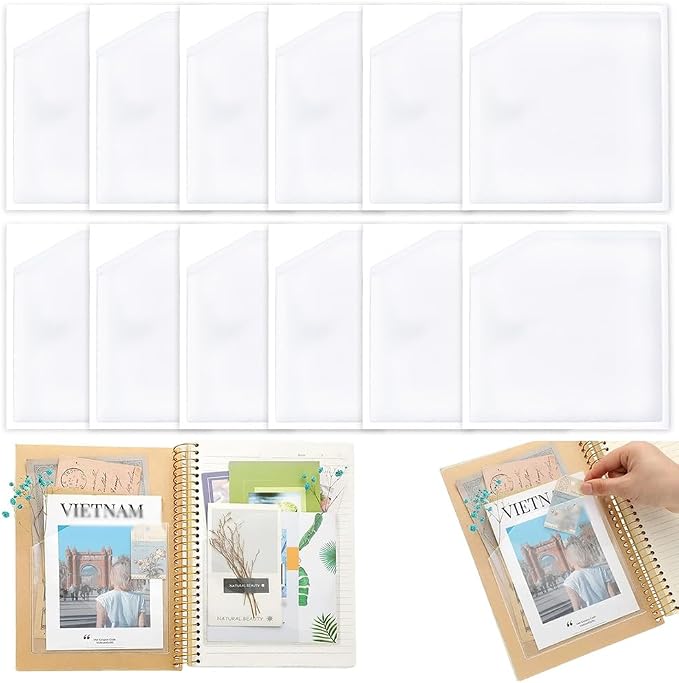 CRASPIRE 12Pcs Planner Pocket Stickers Clear Adhesive Pockets 6 x 6 Inch PVC by CRASPIRE