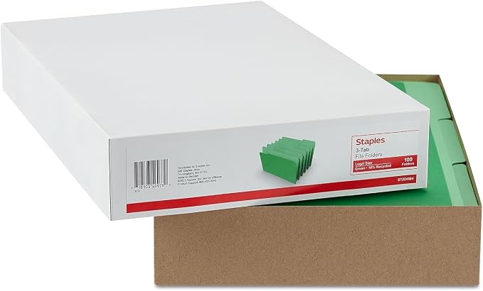 Staples File Folders, Legal Size, 1/3‑Cut Tabs, Durable Paper Stock, 200/Carton - Image 4