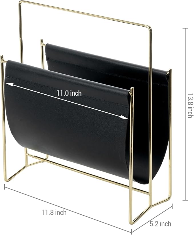 MyGift 13 Inch Modern Black Leatherette Magazine Holder Floor Standing Sling - Image 5