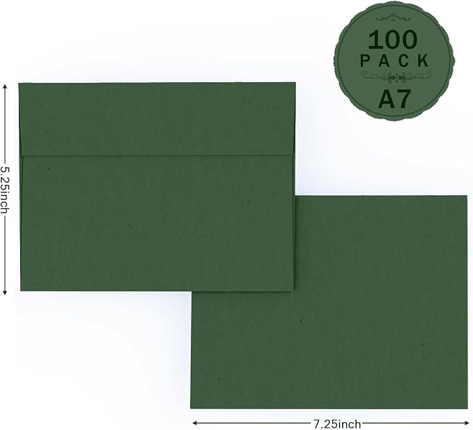 100 Pack Dark Green Envelopes 5x7, Goefun A7 Self Seal Printable Envelopes - Image 2