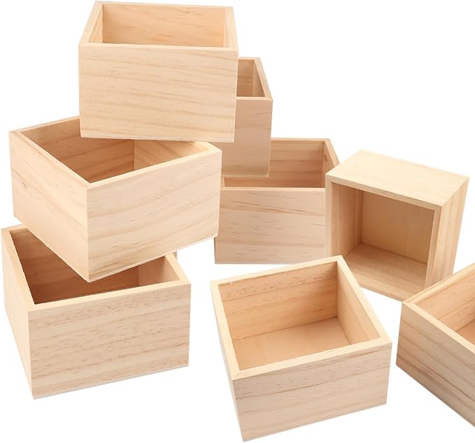 GNIEMCKIN 24 Pack 4 x 4 Inch Wooden Box, Unfinished Small Square Wooden Box - Image 4