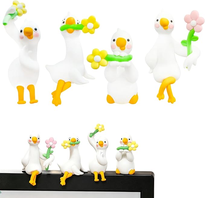 4 PCS Resin Goose Figurine Computer Monitor Decor, Cute Mini Goose Statues by Unknown