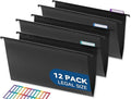 SortRax Plastic Legal Size Hanging File Folders, 12 Pack Black Hanging Folders by SortRax