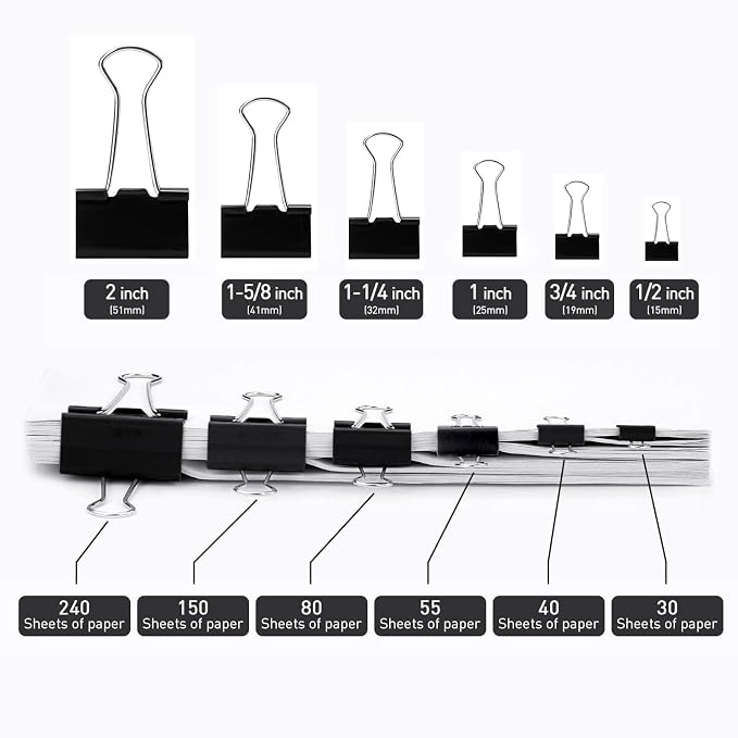 Medium Binder Clips, 144 Pack, 1-1/4 Inch, 1.25 Inch, Standard 32mm, Capacity - Image 4