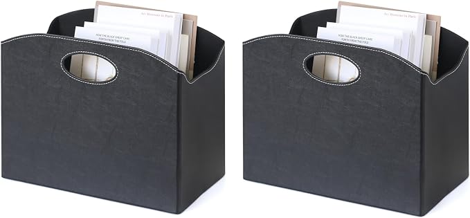 EZDeco Magazine Holder Foldable Magazine Rack Floor PU Leather File Holder by EZDeco