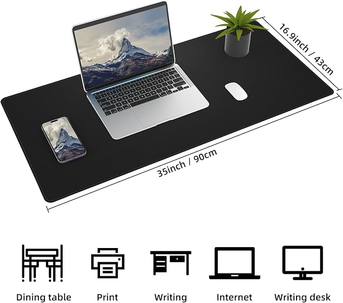 AFIING Desk Mat 35.4" x 17", Cork & PU Leather Desk Pad, Waterproof Desk - Image 2