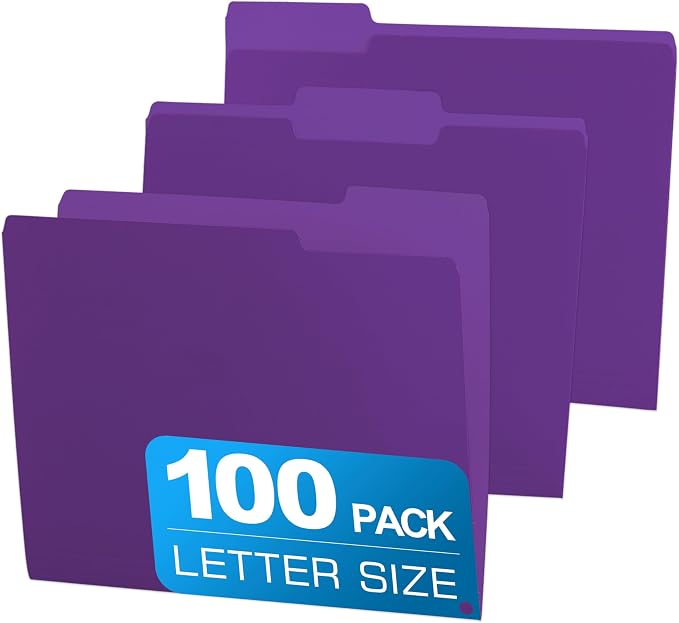 100 Packs Colored File Folders, 1/3 Cut Tabs File Folder, Two-Tone File Folder by Unknown