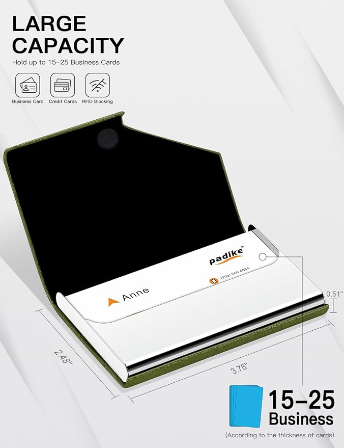 Padike Business Card Holder, Leather Business Card Case Pocket Card Holders - Image 4