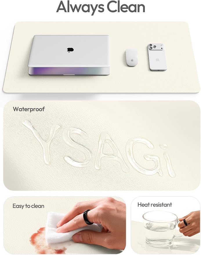 YSAGi Leather Desk Protector, Office Mat, Large Mouse Mat, Non-Slip PU Leather - Image 8