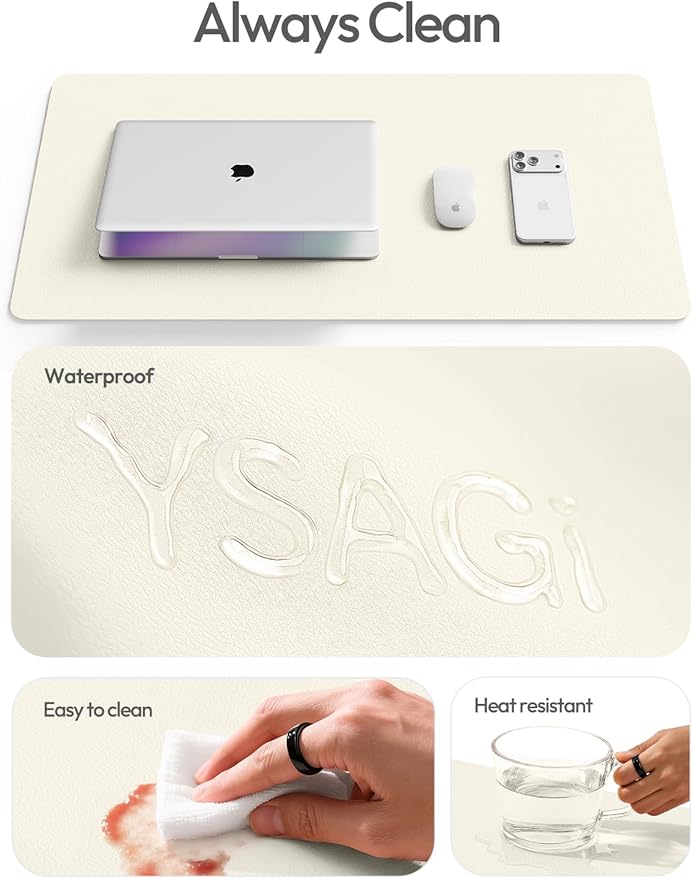 YSAGi Leather Desk Pad Protector, Office Desk Mat, Large Mouse Pad, Non-Slip PU - Image 7