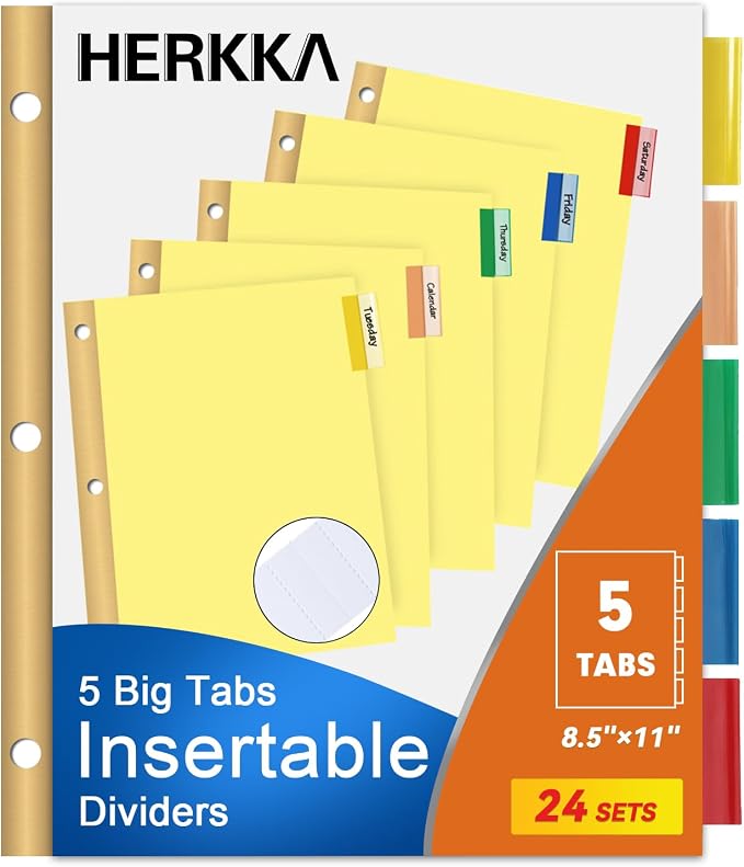 5-Tab Binder Divider, HERKKA 120 Pack Binder Index Dividers by HERKKA