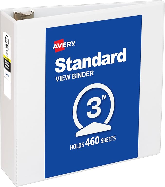 Avery Standard View 3 Ring Binder, 460-Sheet Capacity, 3.5 Inch Wide Spine by Avery