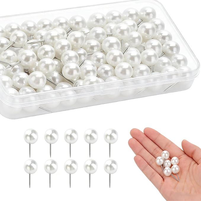 100 Pcs Pearl White Decorative Push Pins by Unknown