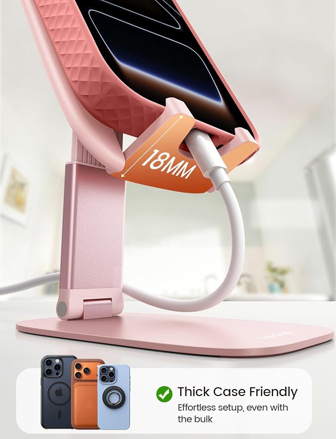 Lamicall Pink Desk Accessories for Women, Cute Rose Gold Phone Stand Holder for - Image 5